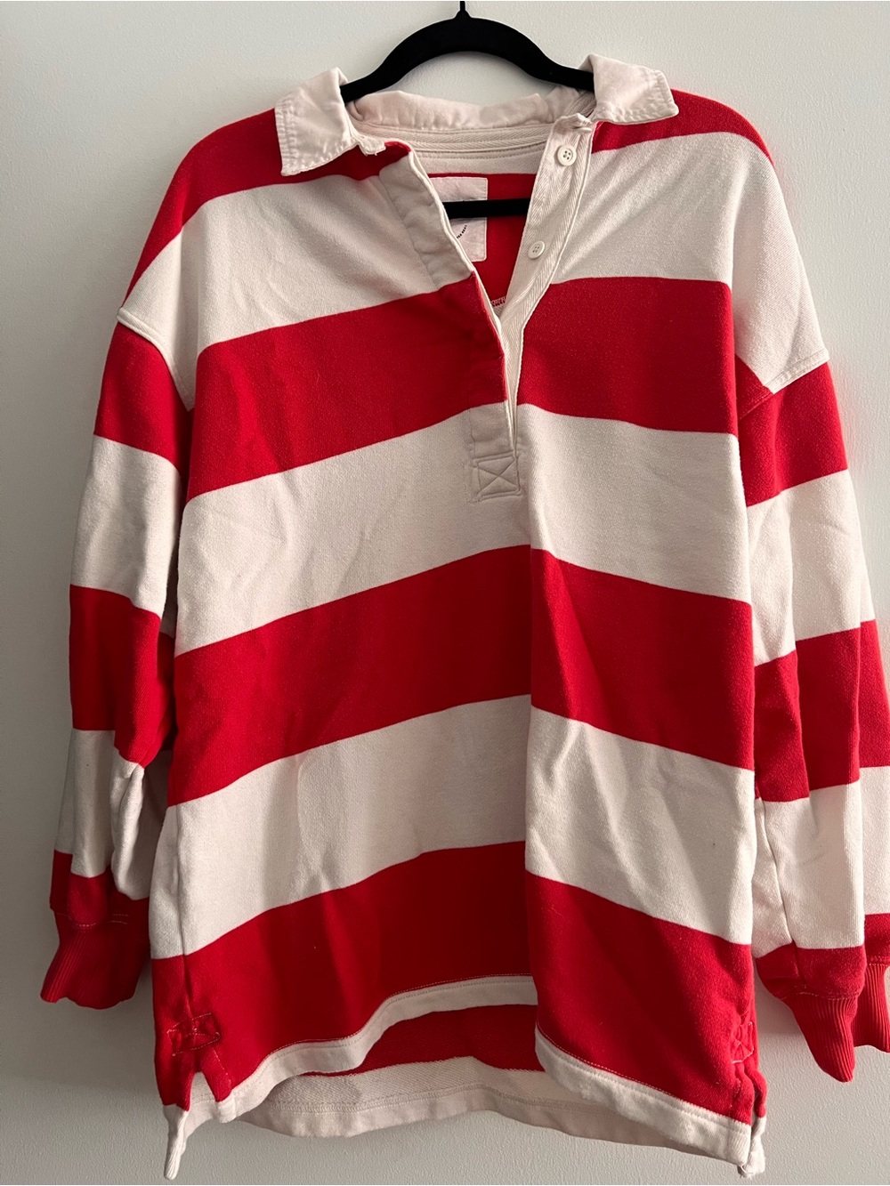 aerie Red and White Wide Stripe Long Sleeve Rugby Tee - Picture 2 of 5